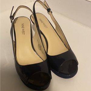 Nine West Black Toe Out Pattern Leather Heels